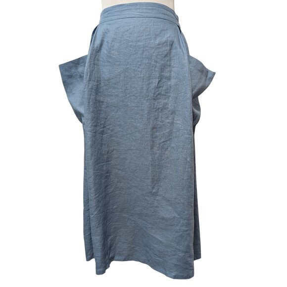 Lintico Womens Sz S Blue Marina Pockets Elastic Waist Lagenlook 100% Linen Skirt - Picture 1 of 7